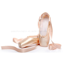 Chaussures de pointe de danse de ballet à semelle rigide en soie OEM avec sangles